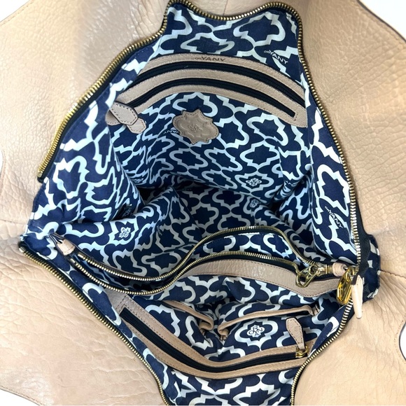 orYANY Tegan Beige Cream Pebbled Leather Front Zip Pockets Large Shoulder Tote - Picture 11 of 16